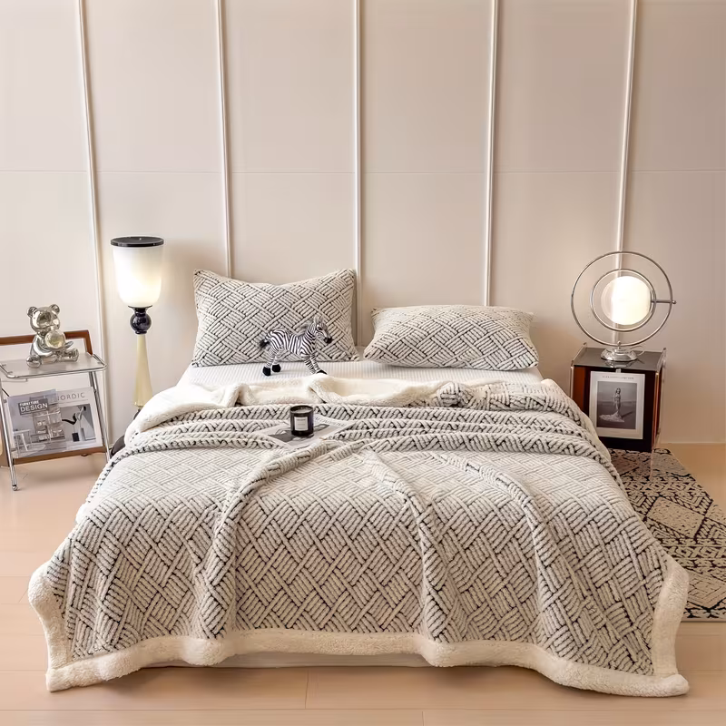 1pc of luxurious jacquard velvet blanket double layer thick insulation soft comfortable beige friendly suitable for autumn and winter suitable for bedroom living room sofa use machine washable pillowcase not included cozy Product details 6