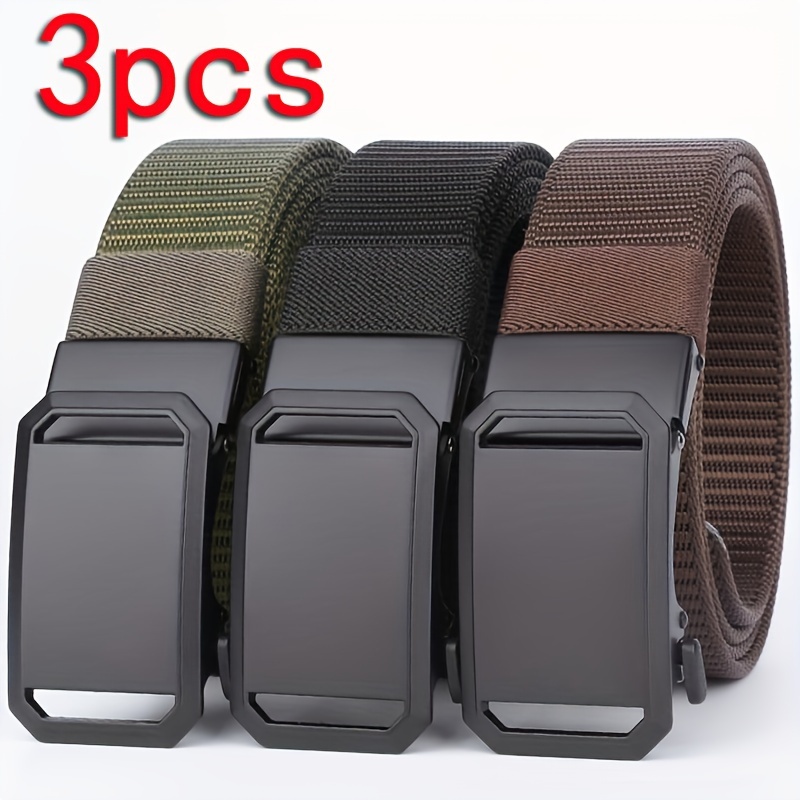 3pcs Outdoor Nylon Sports Men's Belt, Canvas Belt, Automatic , Suitable For Outdoor Activities