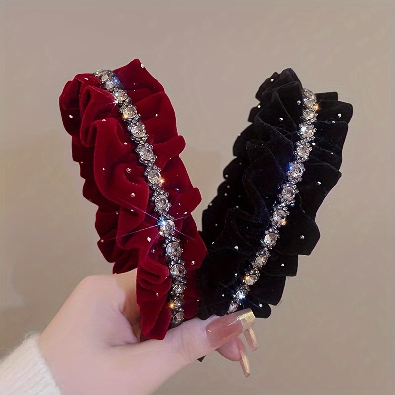 

Gypsophila Velvet Pleated Hairband Wide Brim High Crown Top Fashion Hair Accessory