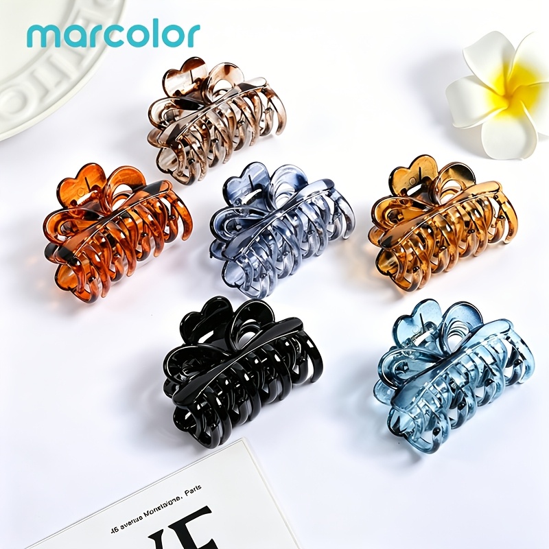 TEMU Marcolor 6pcs Double Layer Teeth Heart Shaped Bow Claw Clips, Jelly Color Leopard Print Semi Transparent Hair Accessories For Women, Non Slip