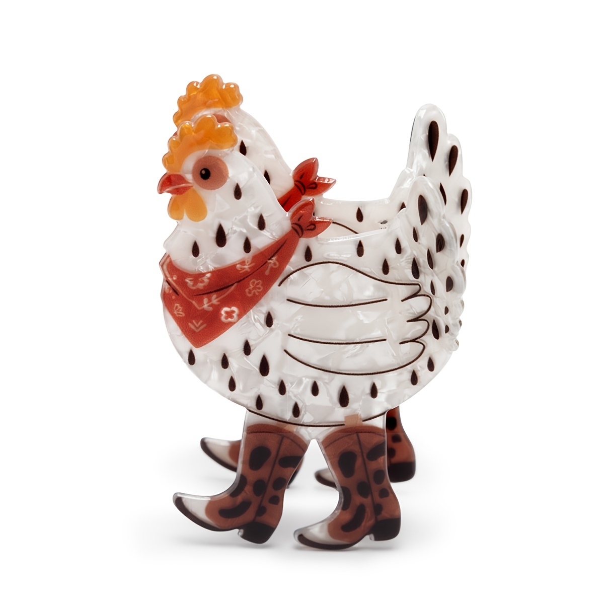 TEMU 1pc Personalized Design Hen Wearing Boots Styling Hair Clip, Large Fun Chicken Hair Clip With Scarf For, Ponytail Bun Hair Additions