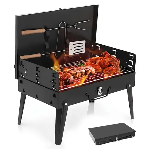 portable charcoal grill with windshield compact folding bbq grill durable aluminum alloy no electricity needed for outdoor picnics backyard cooking holiday outdoor grill foldable design durable construction