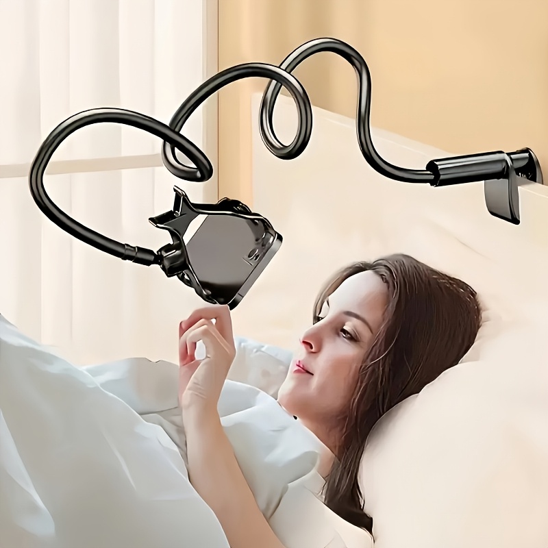 360-degree adjustable gooseneck phone holder with spiral clamp, made of carbon steel, approximately 59.99 cm in length. it adopts   that , suitable for use on a bedside table or desktop 0