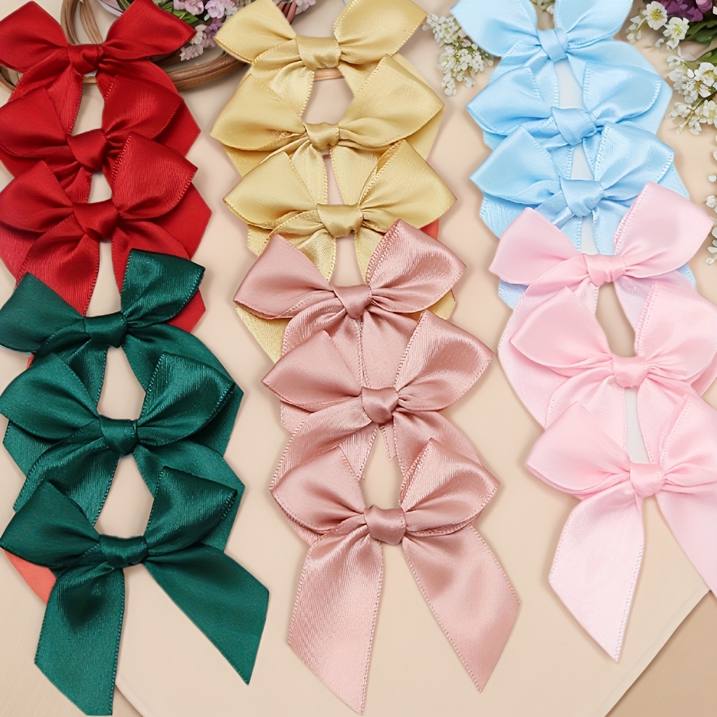 

10pcs, Large Satin Ribbon Bows Knot Craft Bows (3.1"x2.8") Pink White Small Flower Gift Tie Wedding Decoration Bow Bowknot Diy Party Baking Decoration