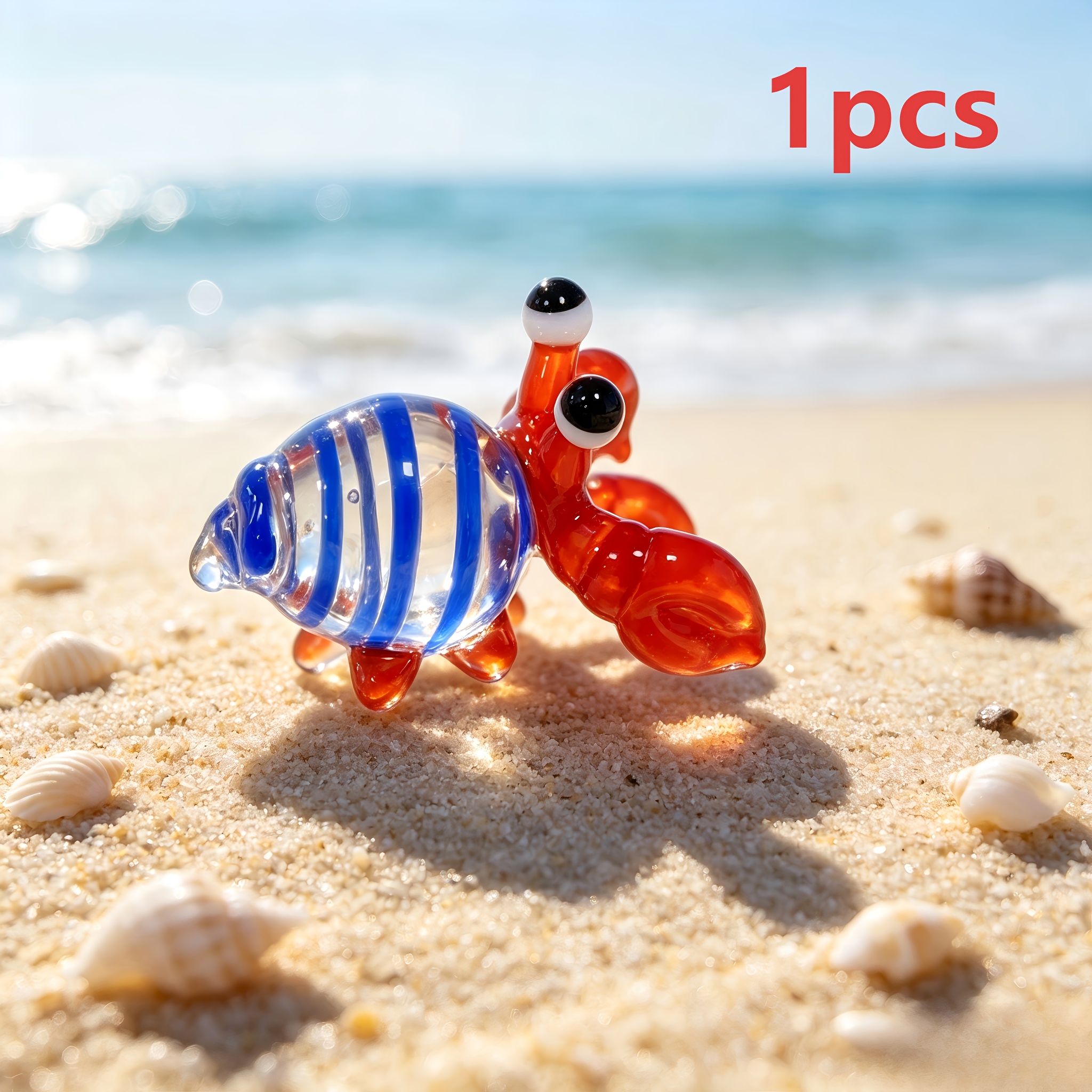 TEMU 1pc Handmade Glass Hermit Crab Figurines, Collectible Figurines, Mini Ocean Animal Statues, Decor For Aquarium, Desktop, Fairy Garden, Beach