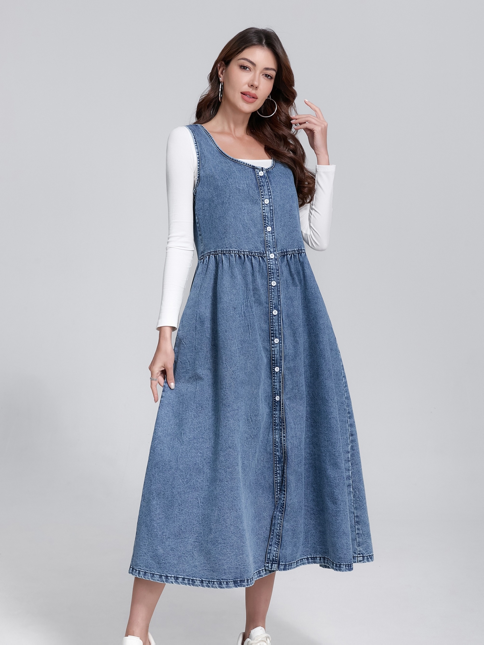 item picture french retro denim suspender skirt womens spring and autumn waist   long sleeveless dress