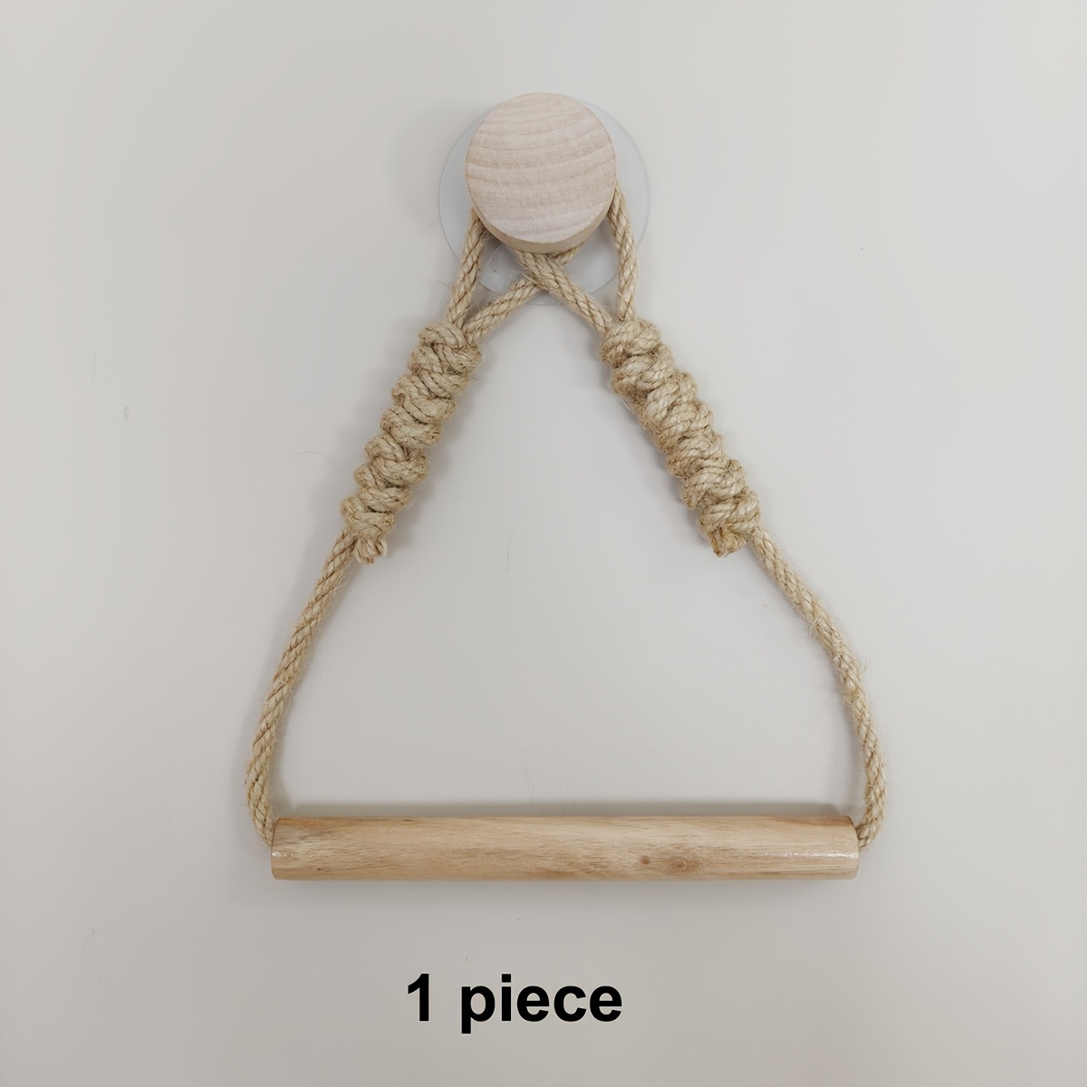 Image of 1/2pcs Creative Jute Rope Tissue Holder, Rustic Style Jute And Wooden Stick Toilet Paper Rack - Wall-mounted, Self-adhesive, Decorative Bathroom Tissue Dispenser With Lace Design, Toilet Paper Storage