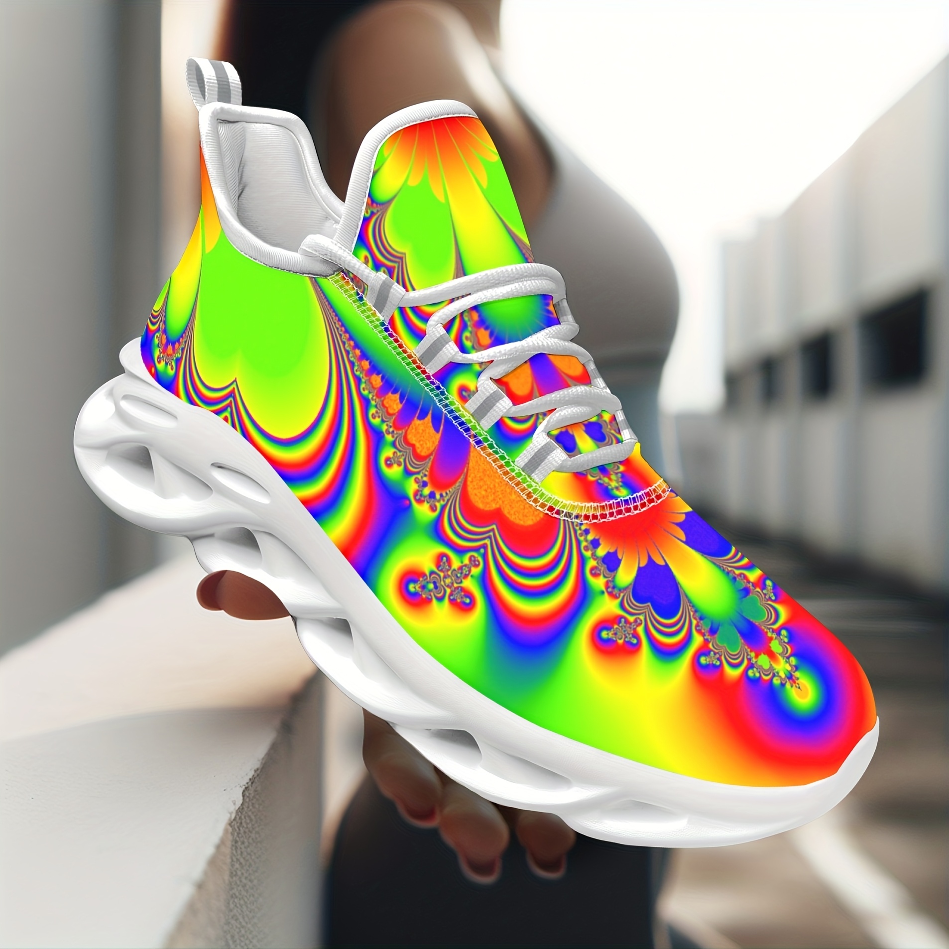 TEMU Cool Design Cartoon Fluorescent Petal Colorful Psychedelic Thick-soled Low-top Breathable Shoes Classic Lace-up Fashion Men's And Women's Couple
