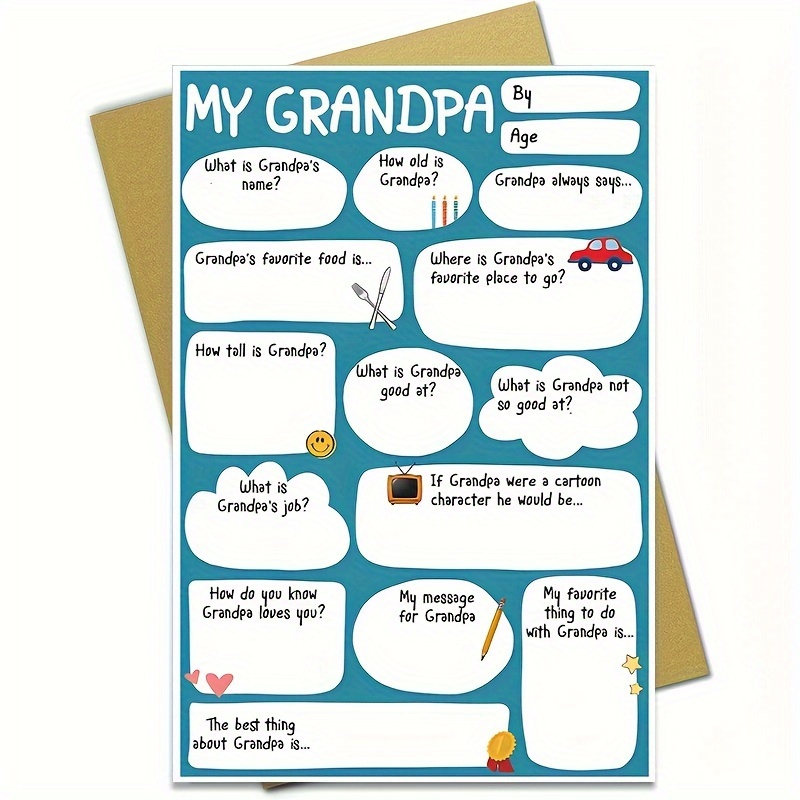 

1pc 's Birthday Fun Q&a Greeting Card - Diy -the-blanks, Grandchildren To Give To Grandfather, Includes Envelope