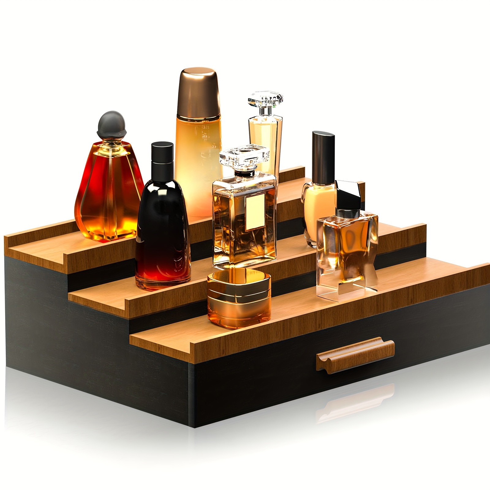 

3-tier Black Wooden Cologne Organizer With Drawer – Elegant Perfume Display Shelf For Men, Ideal Gift For Fragrance Storage And