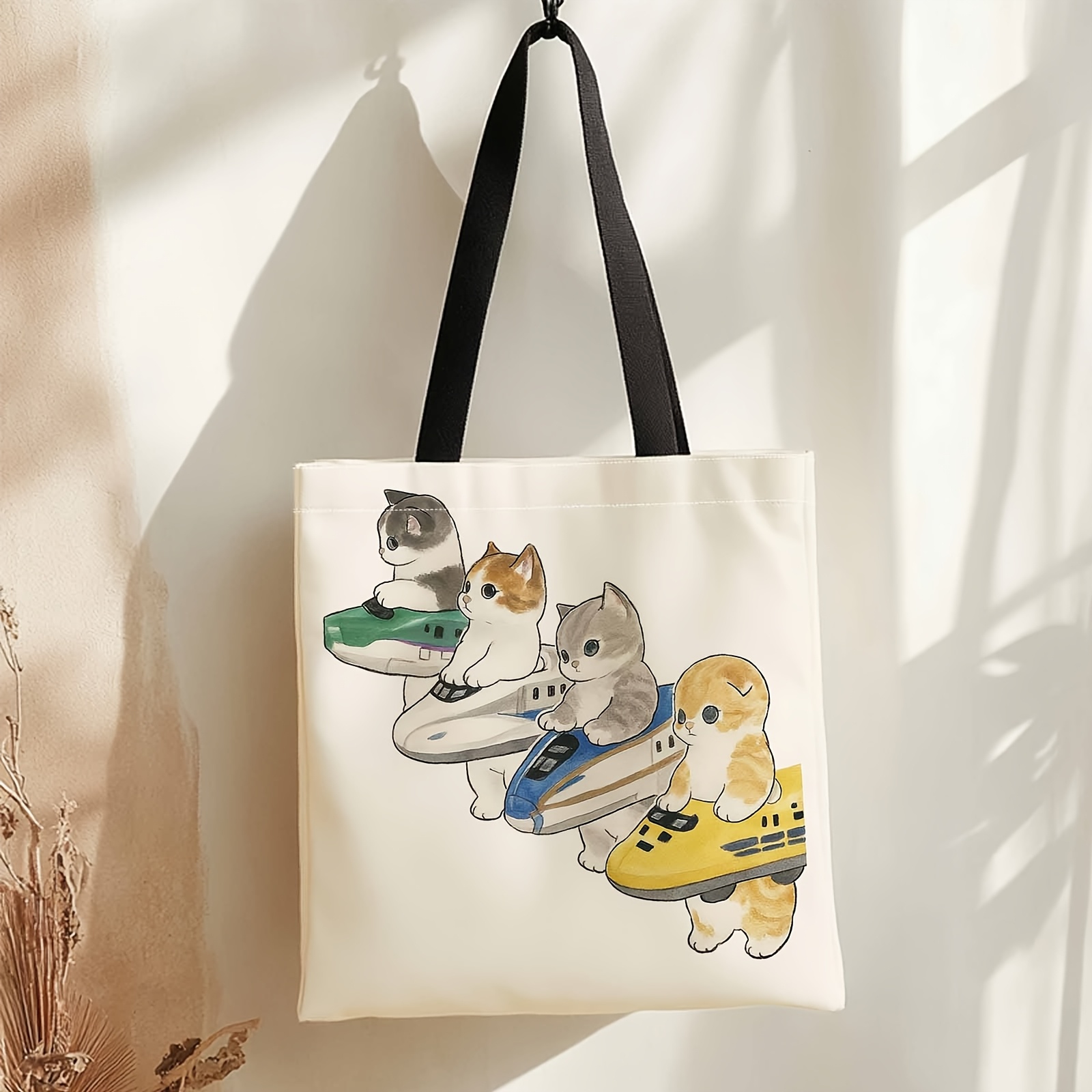 TEMU ワンピーバッグ＋猫、電車、かわいいキャラクター＋耐久性抜群の大容量バックパック、仕事、パーティー、ビーチショッピング、図書館、旅行、日常使いに最適、洗濯機対応、繰り返し使用可能、固定ショルラップ