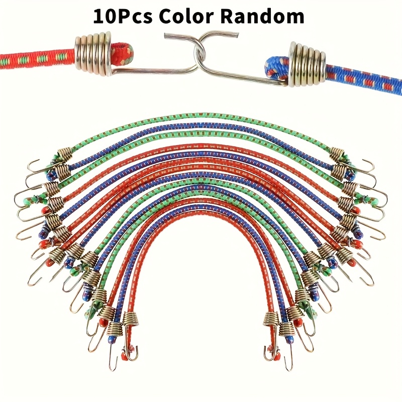 TEMU 10pcs Pack Random Color Heavy-duty Elastic Straps With Metal Hooks Outdoor Tent Storage Hooks Straps - Elastic Tear-resistant , Suitable For