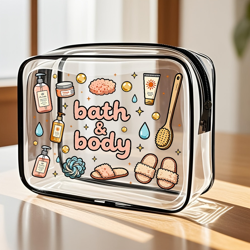 TEMU 1pc Large Capacity Zippered Makeup And Travel Cosmetic Bag - High-quality Cosmetic Organizer, Toiletry Bag, Lightweight Pvc Storage Pouch,