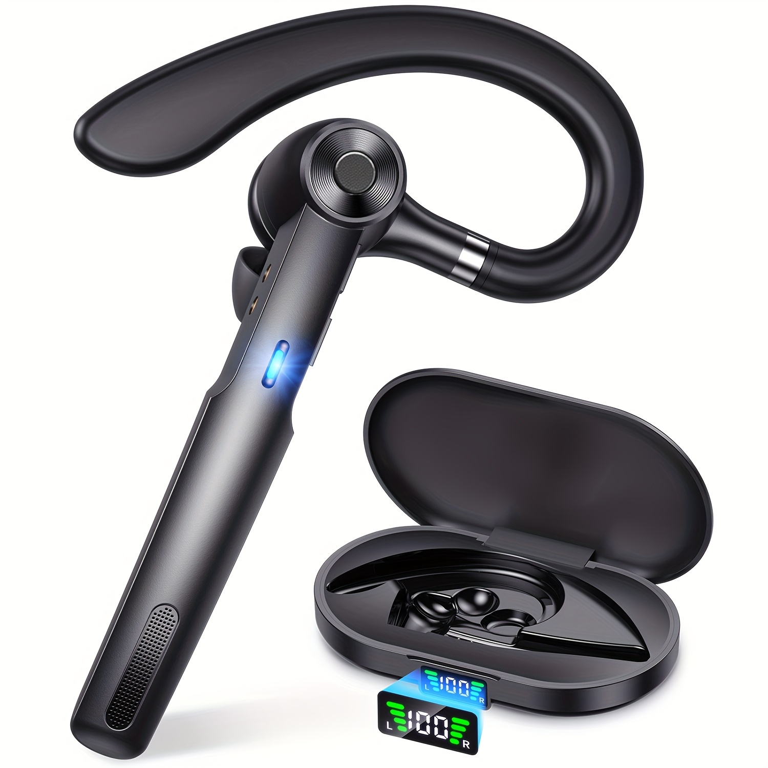 Image of Wireless Earphone, 1 Ear Earpiece Headset With 50hrs Charging Case, 400mah Battery Capacity Built-in Microphone Headphones For , Trucker, Office
