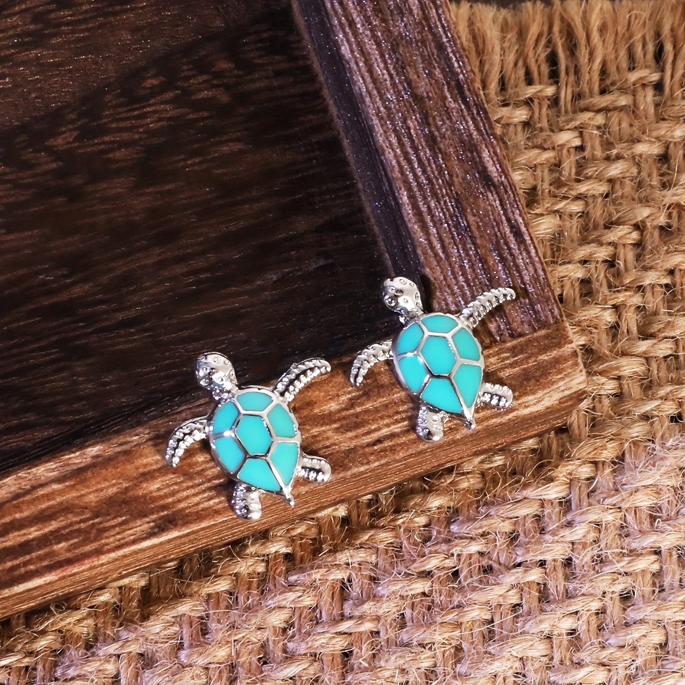 Green Metal Turtle Earrings for Women