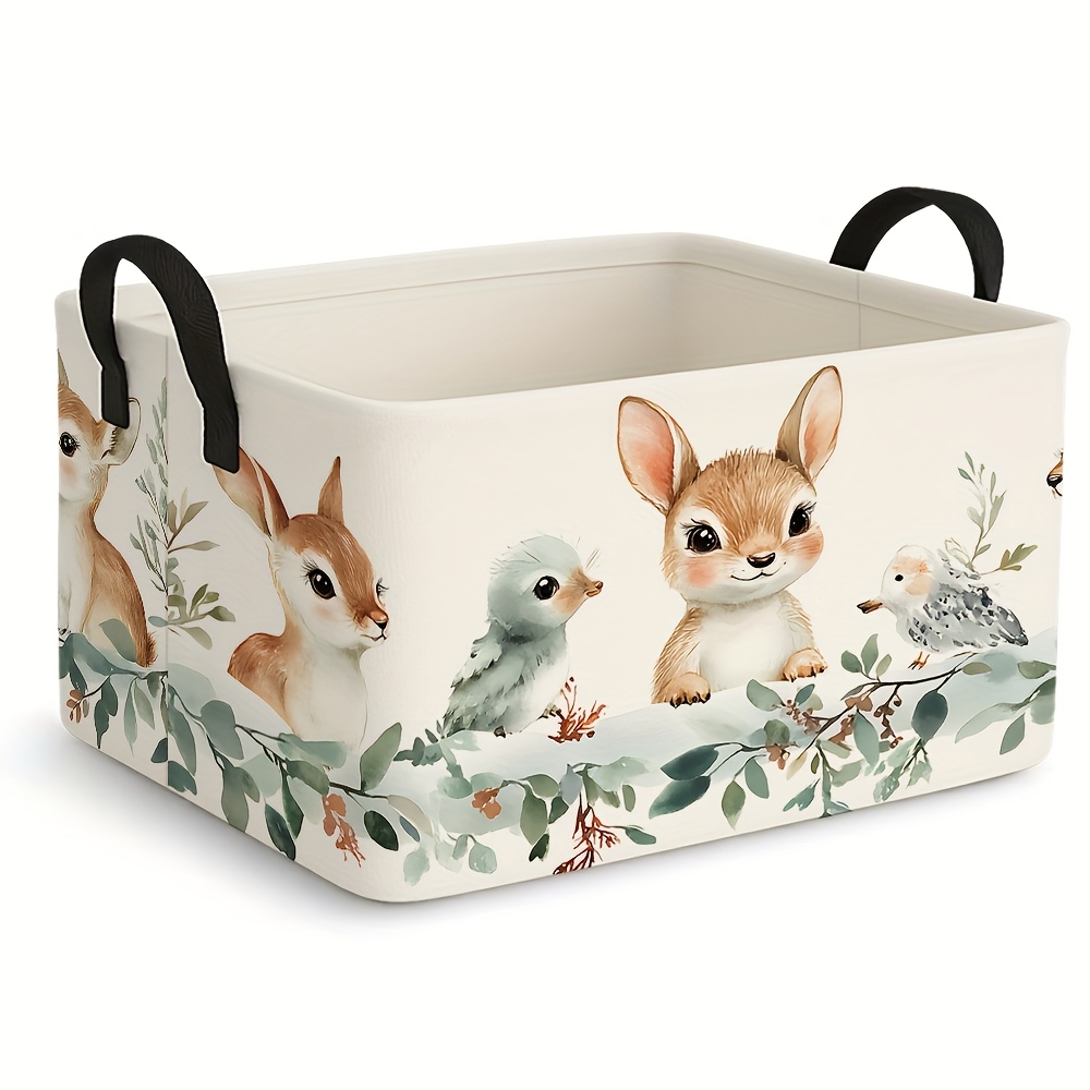 1pc, A Large Foldable Storage Basket With Cute Animal Patterns, This Spacious Open Storage Bin Is A Rectangular Fabric Storage Box With Handles, Can Serve As A Home Decor Storage Solution