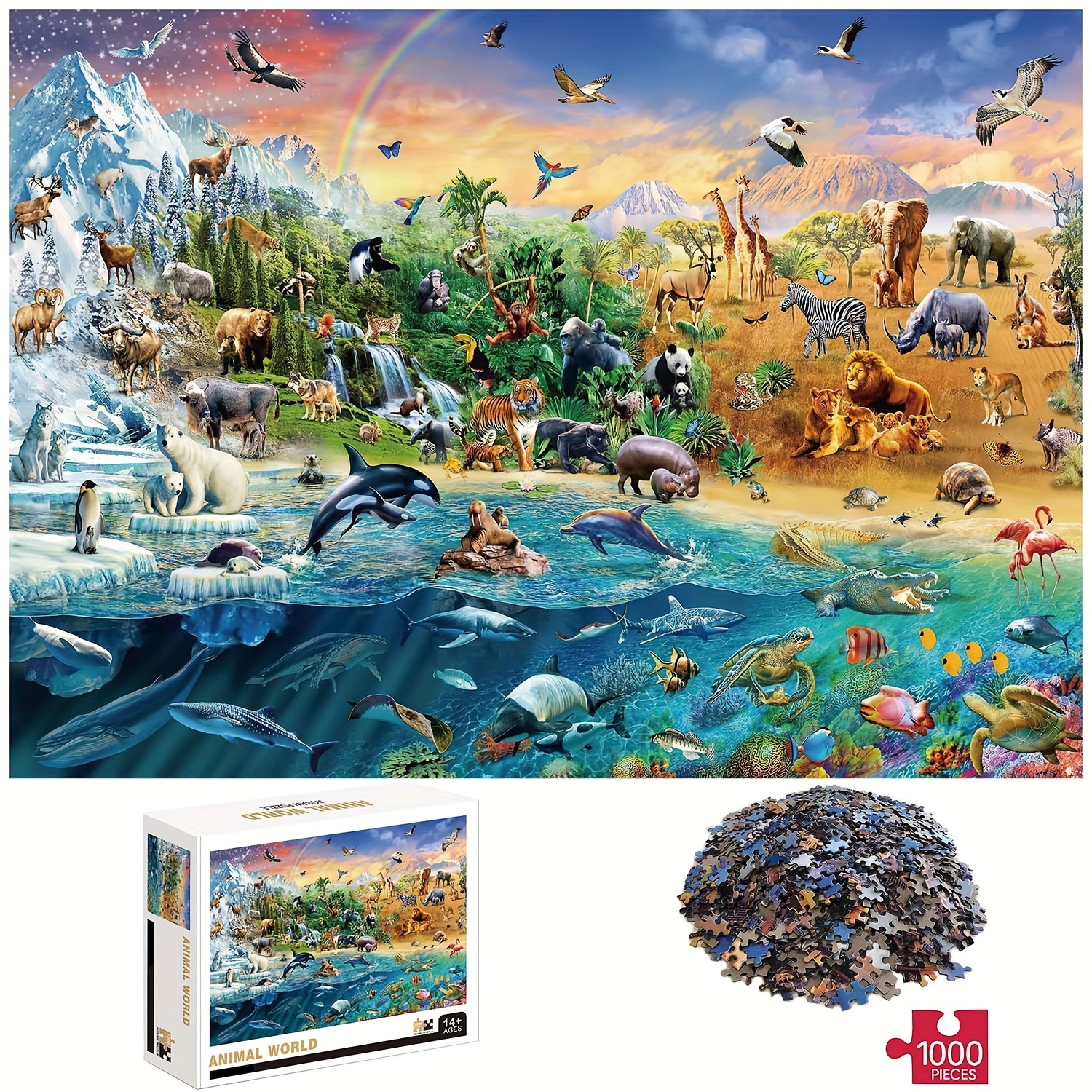 

1000pcs Animal World Puzzles, Thick And Durable Seamless Jigsaw Puzzles For Adults Fun Family Challenging Puzzles For Birthday, Christmas, Halloween, Thanksgiving, Easter