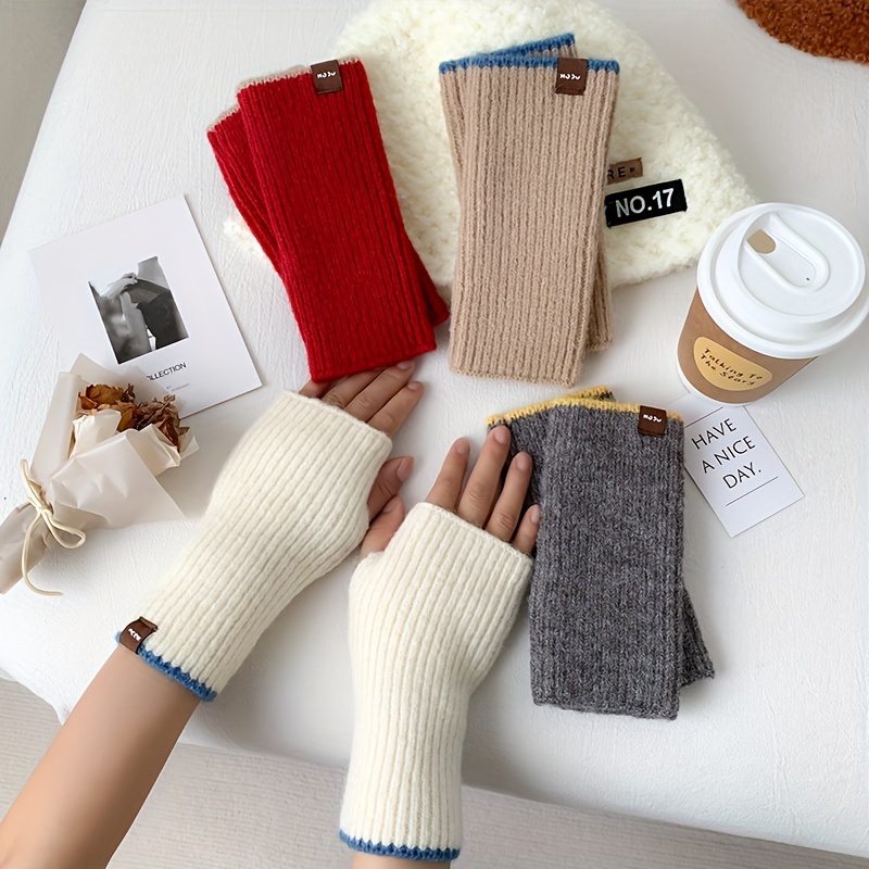 

Chic Striped Knit Fingerless Gloves For Women - Warm, , And Cozy With Button Detail,