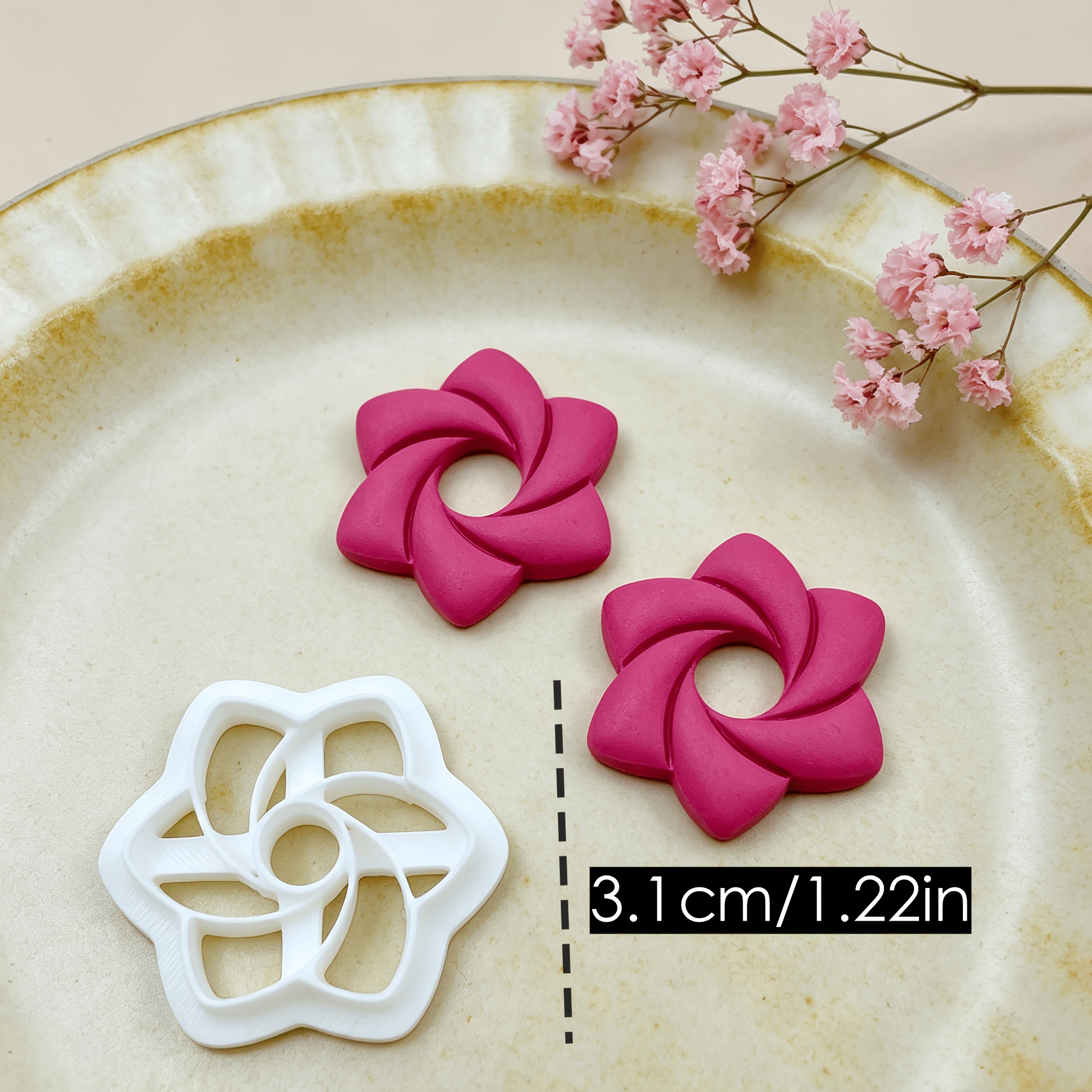 TEMU 1 molde de arcilla elegante y simétrico con forma de hexagonal floral, para joyería, aretes y colgantes artesanales