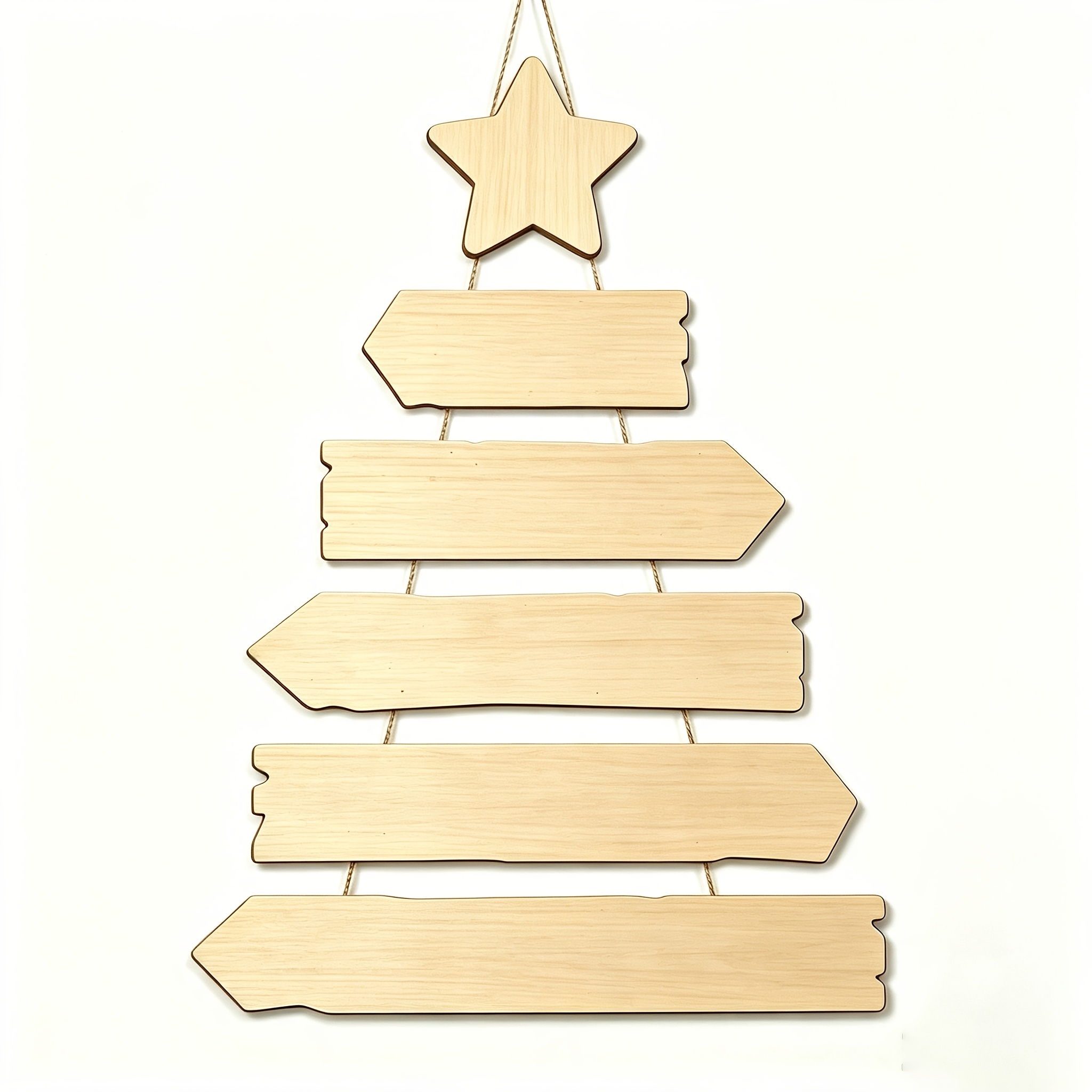 TEMU Placche da appendere in legno 2D, 6 pezzi, e frecce in legno collegati a forma di albero di Natale, vuota naturale, con di iuta per appendere
