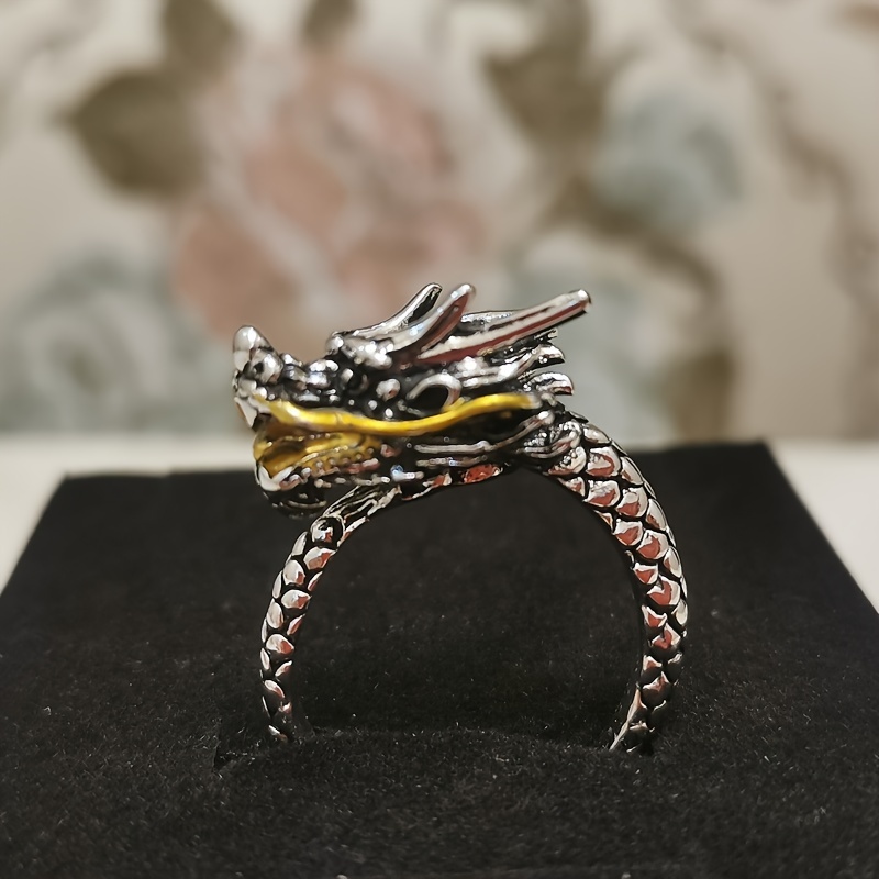 1pc Retro Dragon Ring, Zodiac Dragon Auspicious Ring, Adjustable Opening  Ring Jewelry