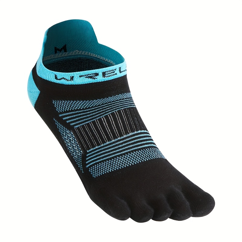 E-shop 1 Paar WRELS Atmungsaktive Rutschfeste Feuchtigkeitsableitende Sport-Zehensocken - Kontrastfarbene Streifen-Design bis zur Wade für Laufen,