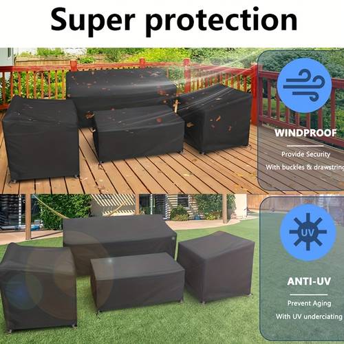 4pcs heavy duty waterproof oxford fabric outdoor furniture cover set with drawstring closure all weather black table sofa chair coffee table fit for balcony deck 210d thick cover