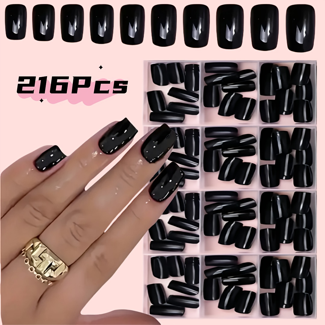 Image of 216pcs /white/red Square Press On Nails Kit - Short Full Cover Solid Color Fake Nails For Nail Art, Great For Women And Nail Additions