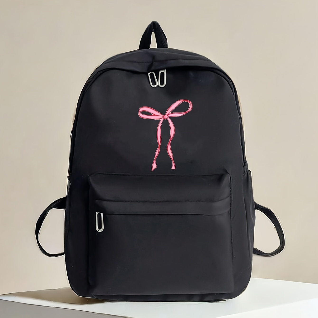 simple bow print womens backpack - Temu display picture 3