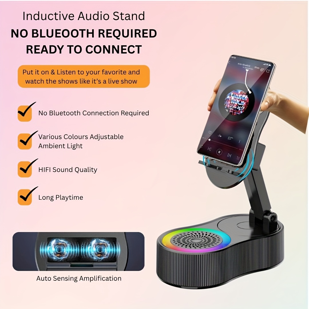 2 pack wireless induction audio wireless speaker phone holder emergency rechargeable 3000mah with colorful ambient foldable for tablet for iphone gifts for men women black Product details 0