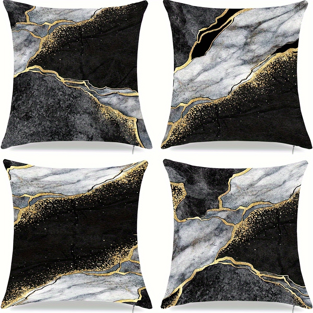 

4 housses de coussin en marbre noir et or, noir et , décoration abstraite pour , housses de coussin pour canapé, salon, ferme, lot de 4 taies d'oreiller décoratives