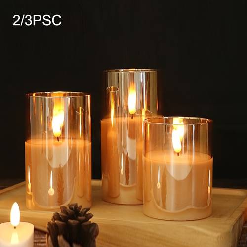2/3pcs Candle Flashing Battery Powered 3D Light Core Candles for Holiday Wedding Christmas Home Decoration Golden