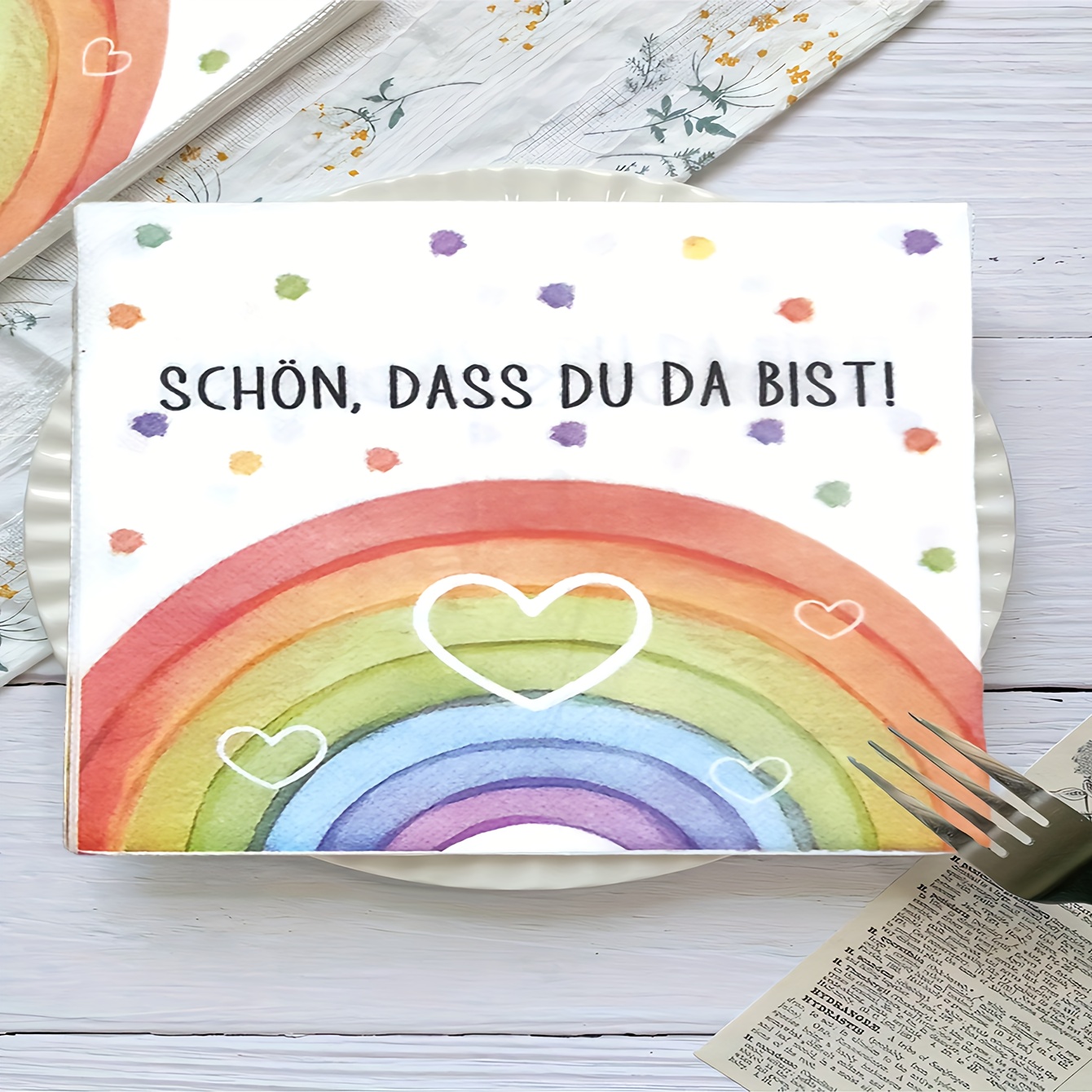 10pcs/20pcs/40pcs "schon,dass Du Da Bist!" Tissues, Suitable For Back-to-, Graduation Parties, , Tea Party Decorations, Spring Parties, Wedding Supplies