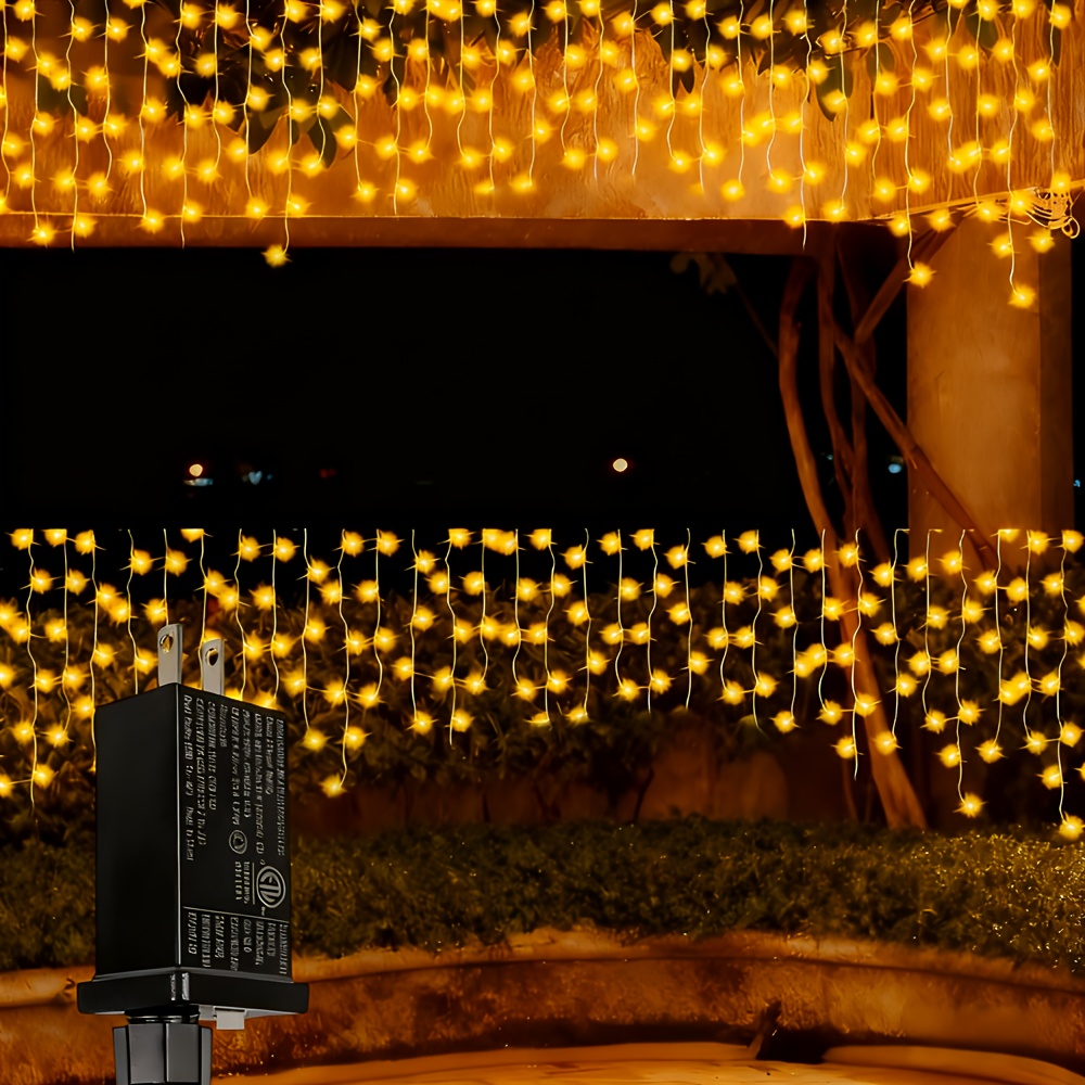 TEMU Curtain Lights Christmas Decoration, Ip44 Waterproof, Outdoor 32.81ft, 300 Led Lights, Plug-in Indoor Hanging String Lights, Flashing Lights