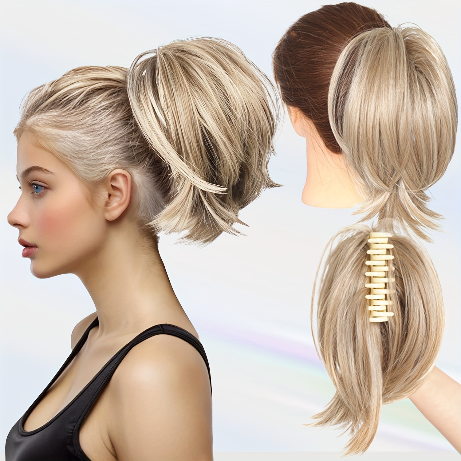 Image of 1pc Elegant Body Wave Synthetic Ponytail Extension, 8-inch High Temperature Fiber Messy Bun Clip With Hairpin Comb For Women, Artificial Hairpiece - Perfect For Parties, Cosplay, Halloween, Christmas