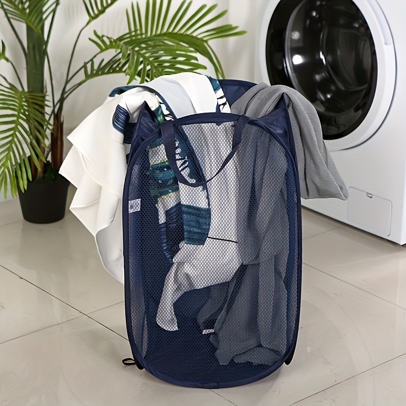 stylish and   mesh laundry hamper with handle ideal for dorms travel and bathrooms polyester arrangement basket clothing dirty clothes storage bin collapsible storage basket details 0