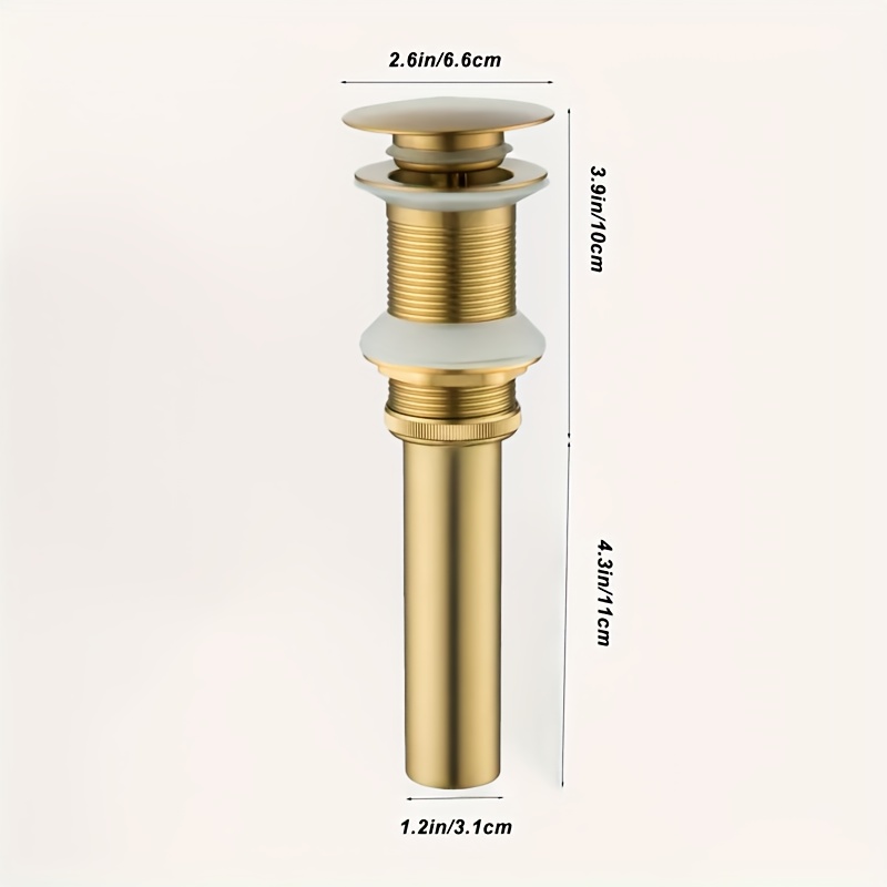 TEMU A Gold-colored Metal Pop-up Bathroom Drain Pipe With An Overflow Outlet, Push-type Sink Filter, Pop-up Drain Plug To Prevent Clogging, Suitable