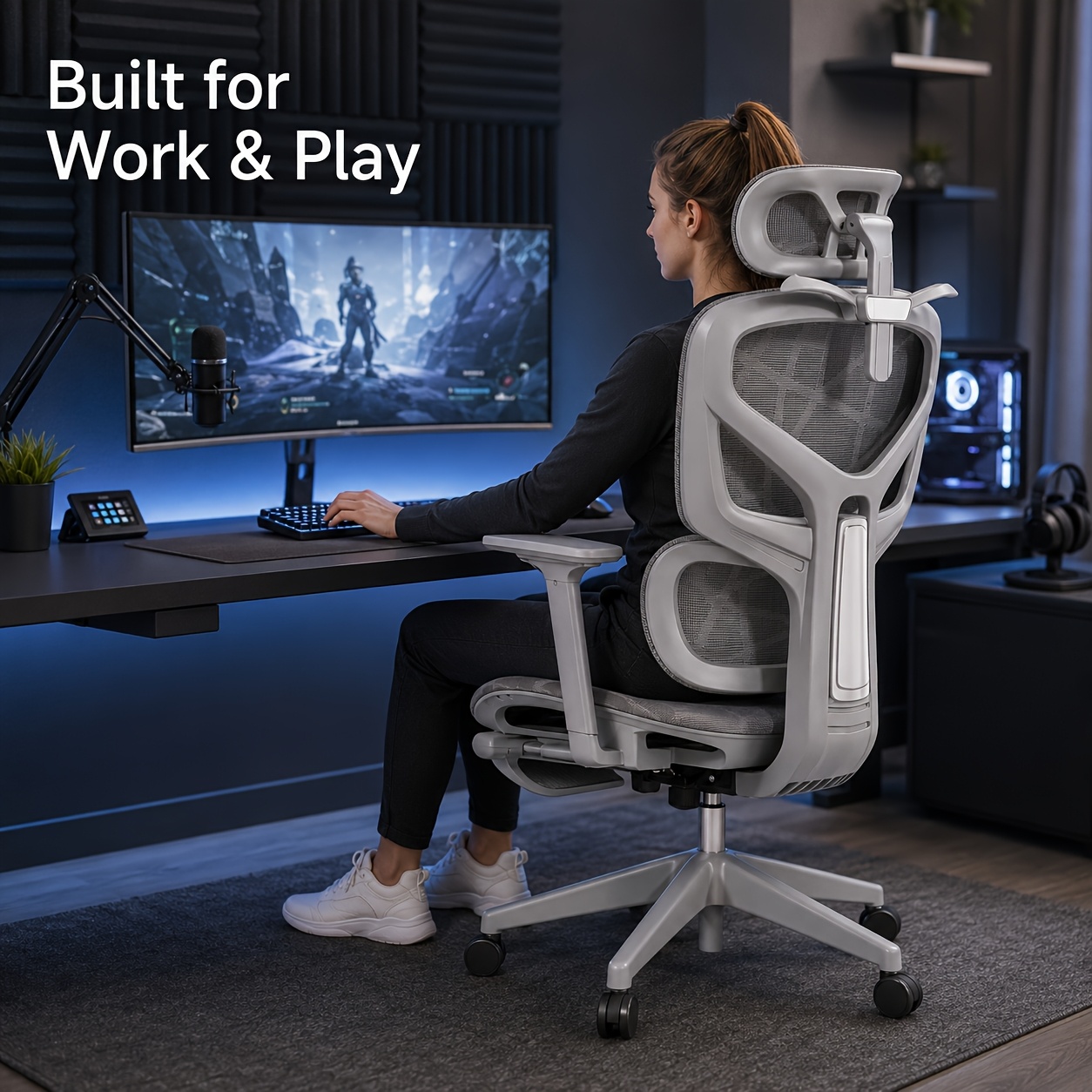 Image of Ergonomic Office Chair With Footrest, From 90° To 135° Reclining Chair With Adaptive Lumbar Support, Adjustable Headrest & Multi-directional Armrests, Computer Chair