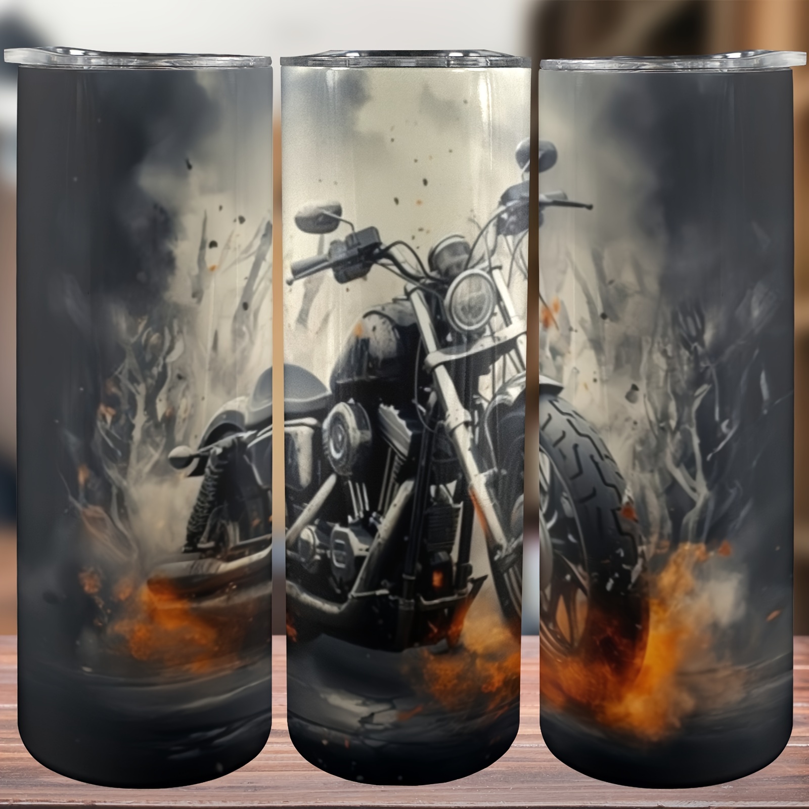 

20oz Insulated Stainless Steel Tumbler With Motorcycle Design, Travel Water Glass With Lid, Washable Office/camping Mug, Gift For Friends & Family - 1pc
