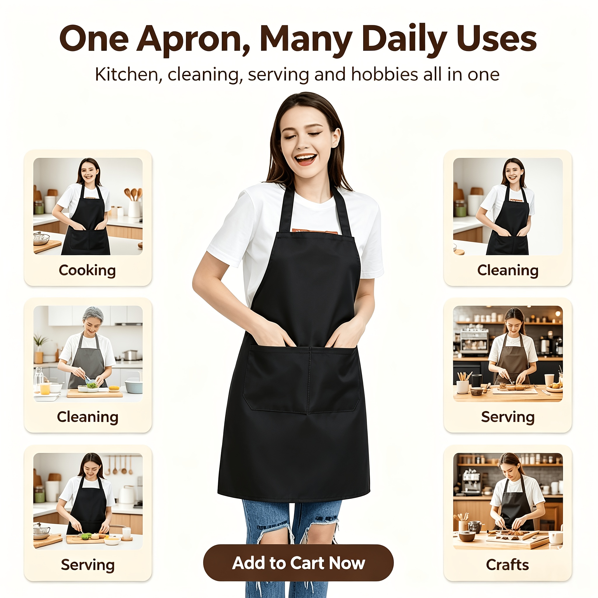 4pcs Solid Color Durable Polyester Aprons