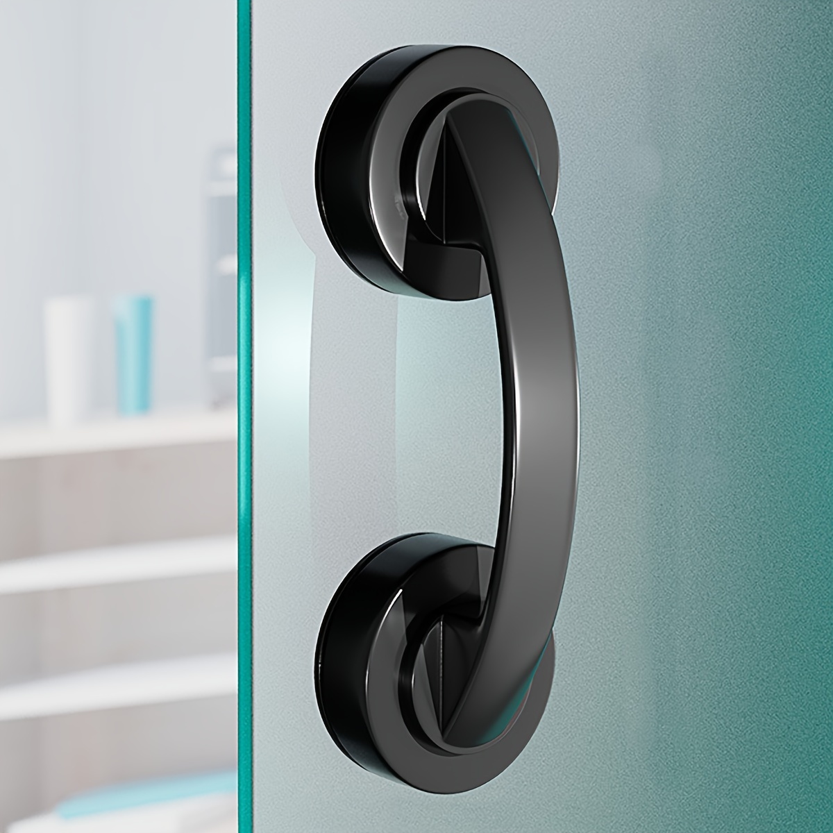 TEMU 1pc Newshark Suction Cup Glass Door Handle - Sleek Alloy & Abs, No-drill Installation For Bathroom Sliding Doors, Shower Handrails, Cabinets & Wardrobes - Modern In White, Black,