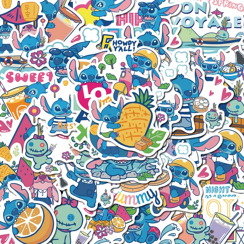 

Disney Li'l Stitch Cartoon Graffiti Stickers 40pcs, Pvc Waterproof Decals For Phone, Laptop, Guitar, Self-adhesive Irregular Shape Matte Finish Single Use Stickers With Cartoon Patterns