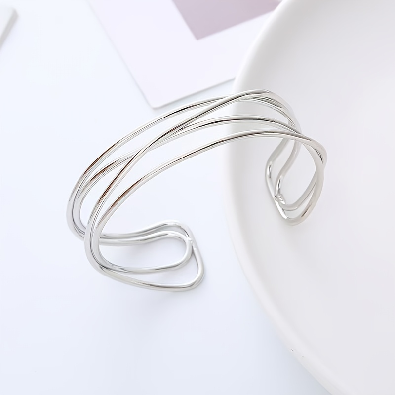 1pc Adjustable Open Cuff Bracelet - Geometric Bohemian Vintage Metal Jewelry With Kc Golden Plating, Intricate For Women, Everyday & Wear, Festive Accessory | Finish