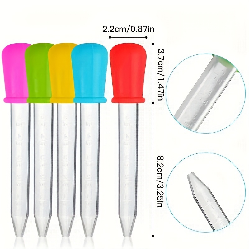 TEMU 6pcs Liquid Pipette Dropper 0.17oz Transparent Drug Dropper With Ball Head And Cleaning Brush, Suitable For Candy Molds, Gummy , Glue
