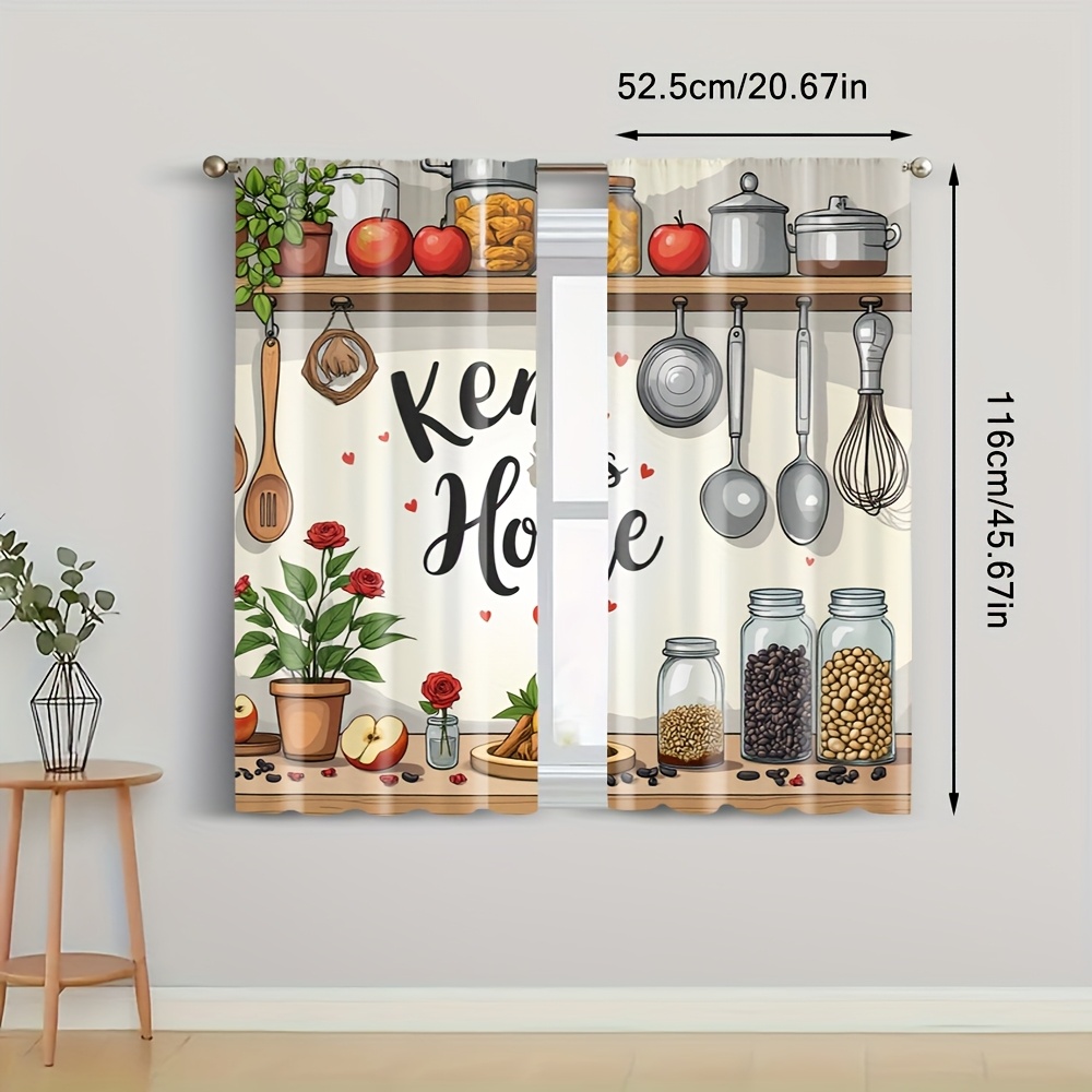 TEMU Lot de 2 rideaux pour fenêtre en tissu lavable à avec fantaisistes pour cuisine, Décoration murale festive électricité adaptée à une utilisation