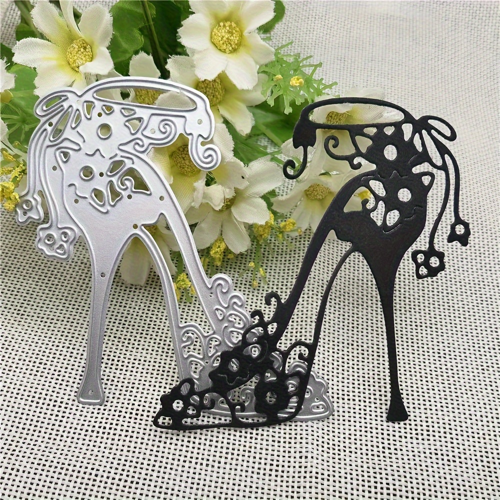 

High Heel & Floral Metal Cutting Dies Set Toward Scrapbooking, Silvery-toned Craft Stamps And Embossing Card Making Templates