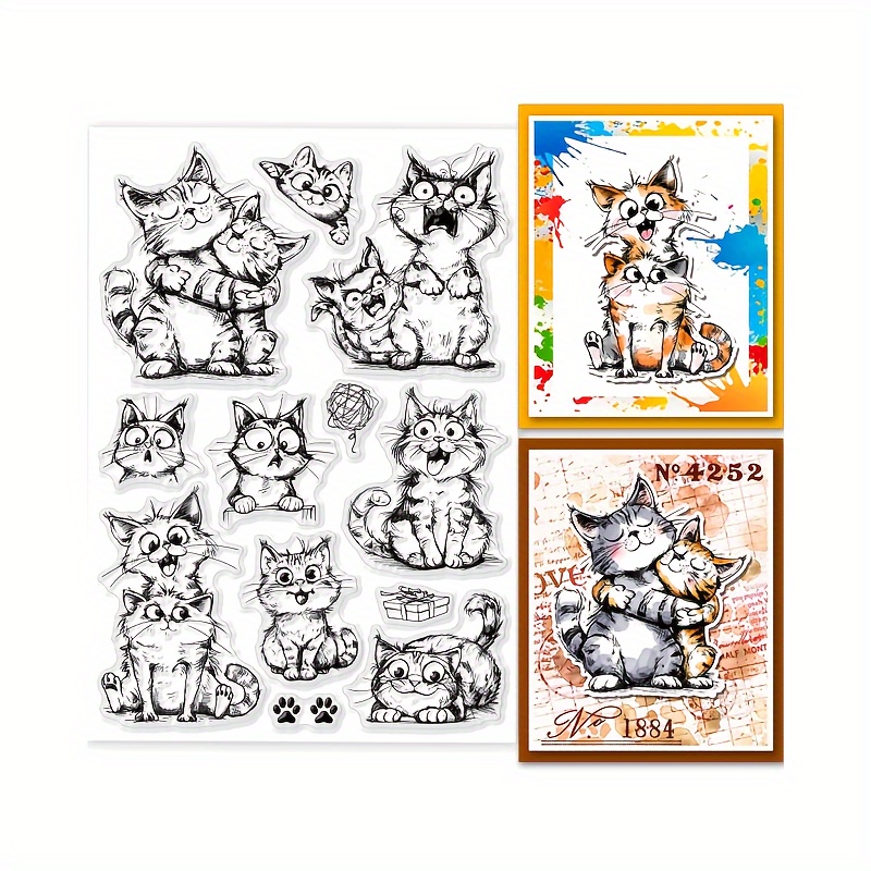 

Timbres transparents Festive Cat Friends - 11 cm x 4,33 pouces - Matériau PVC - pour les manuels, de vœux et la décoration intérieure