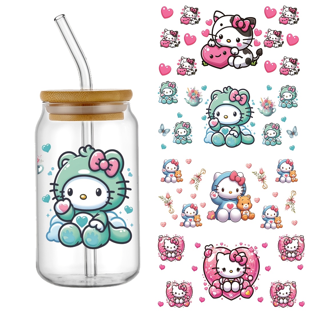 

4pcs Hello Kitty Uv Dtf Cup Stickers - Waterproof & -resistant 3d Crystal Decals For Insulated Bottles, High- Supplies