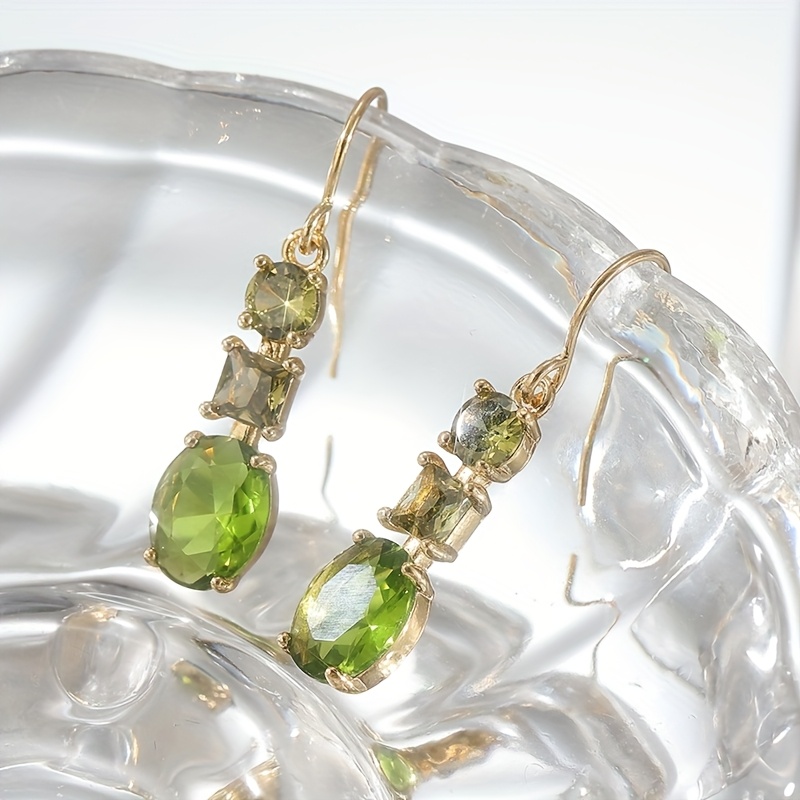 E-shop 1 Paar elegante Vintage-Bohemian-Stil grüne klare synthetische Zirkonia geometrische Ohrringe für Damen, für den täglichen Gebrauch besondere