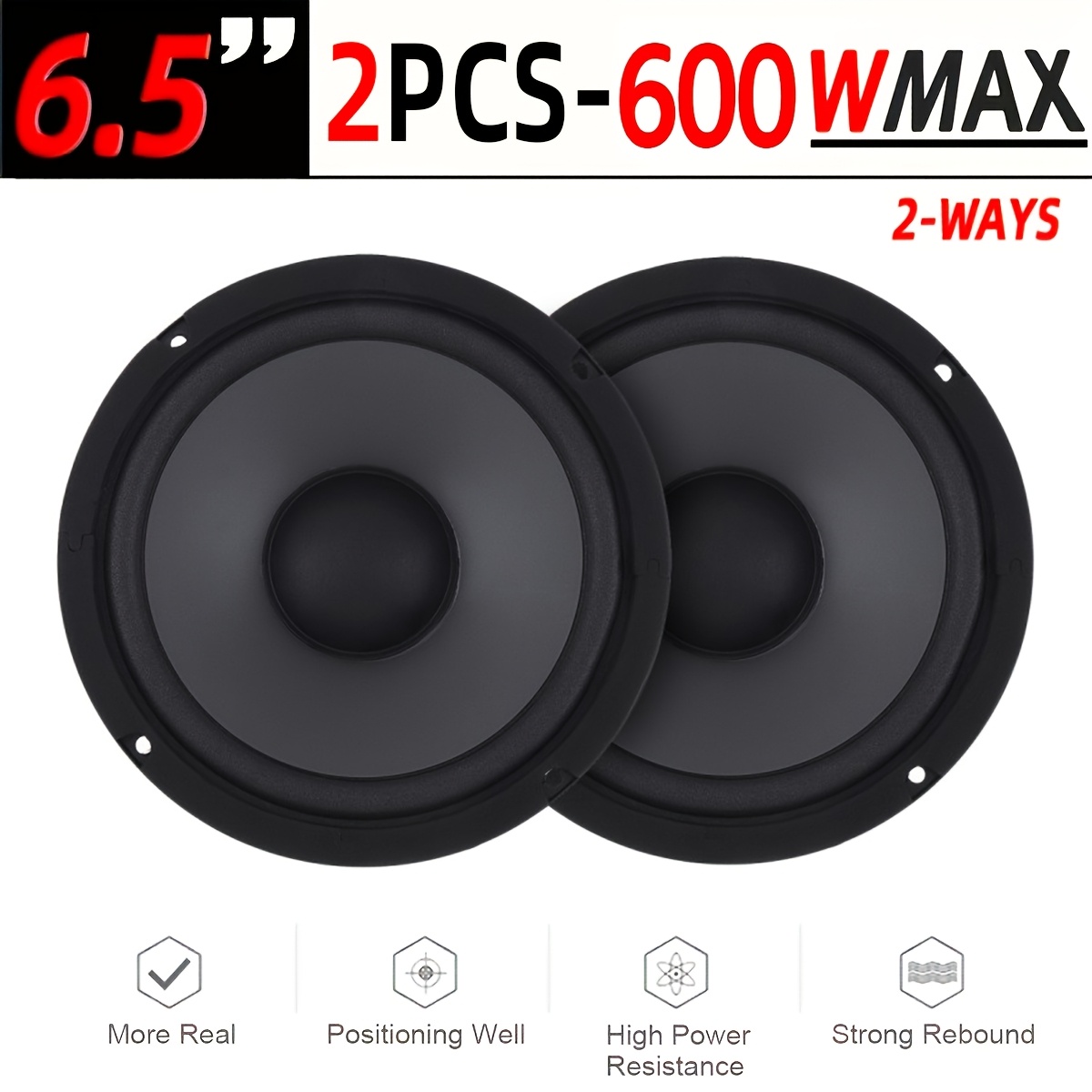 TEMU 2 X 6.5-inch 600w Car Speakers, Door Speakers, Stereo 2-way Coaxial Speakers, Full-range Speakers, Suitable For Car Audio Systems, Door Speaker